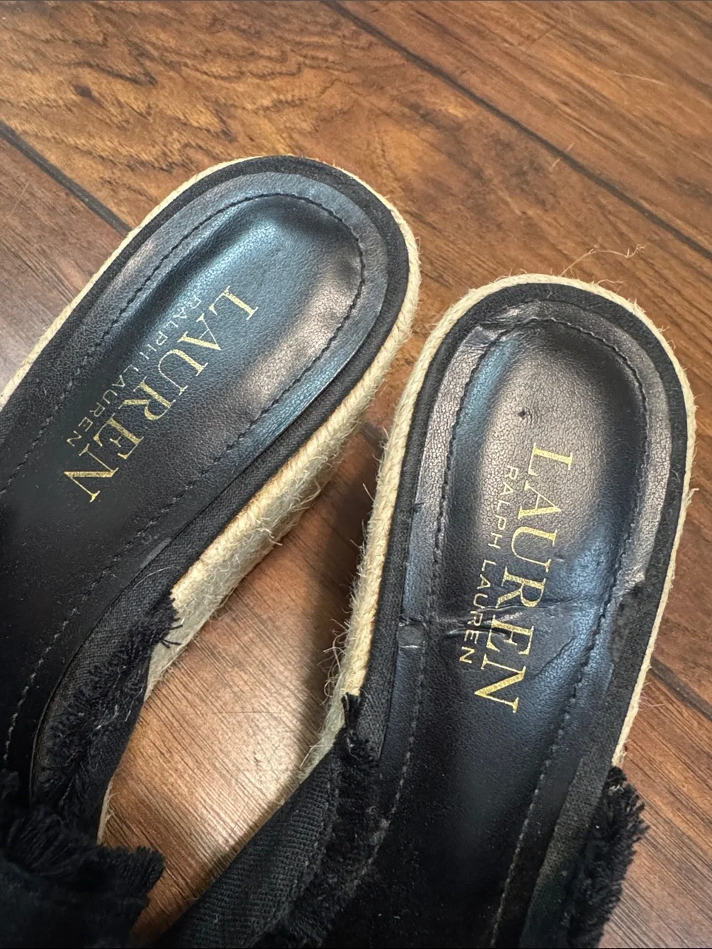 Lauren Ralph Lauren Carlynda Black Linen Espadrille Wedge Sandals 7.5 B